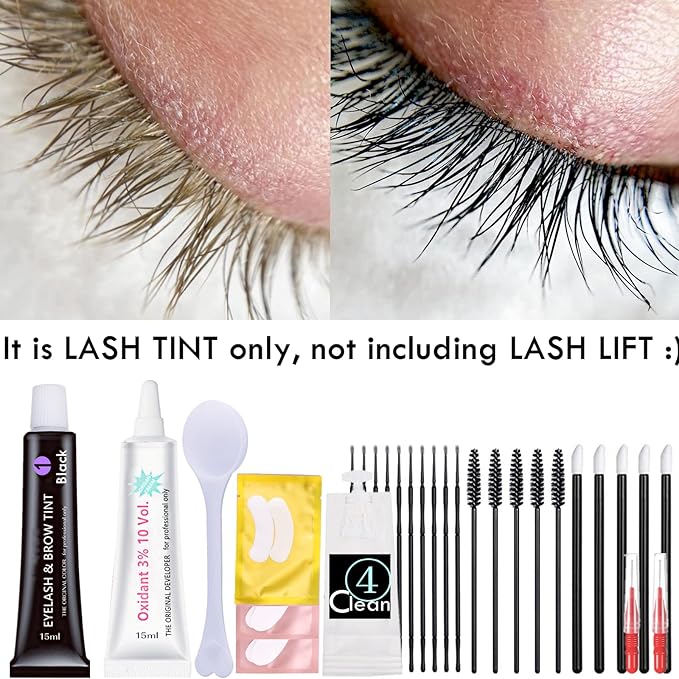 Black Lash T-i-n-t Kit, Keratin Black Eyelash D-y-e and Eyebrow T-i n t, 6 Week Voluminous Brow T-int, T-inting Look For Lash Perm/Lift/Lamination Treatment Dark Eyelash T-int Kit Only