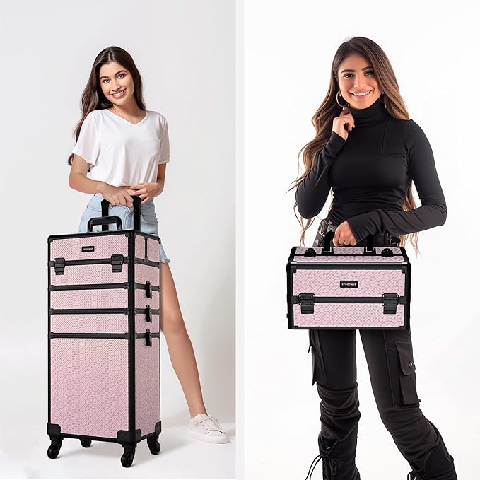 BYOOTIQUE Large Rolling Makeup Case on Wheels 4in1 Cosmetology Art Deco Bloom