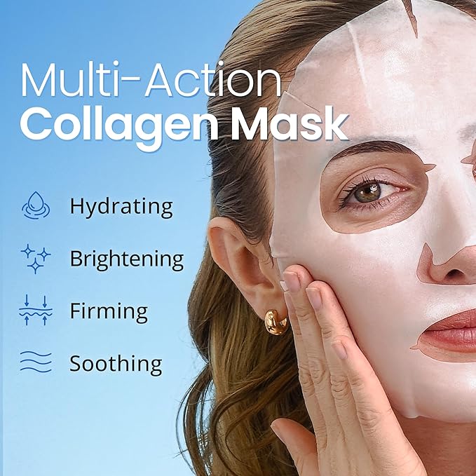Ebanel 20 Pack Collagen Face Mask with Hyaluronic Acid, Vitamin C, Peptide, Aloe, Instant Brightening Hydrating Face Masks Skincare Korean Sheet Mask, Skin Firming, Lifting Anti Aging Facial Masks