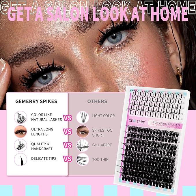 Lash Clusters with Spikes 80D Long 12-21mm Cluster Eyelash Extensions DIY Wispy Natural Lash Clusters Spiky Individual Lashes Eyelashes Mink by GEMERRY
