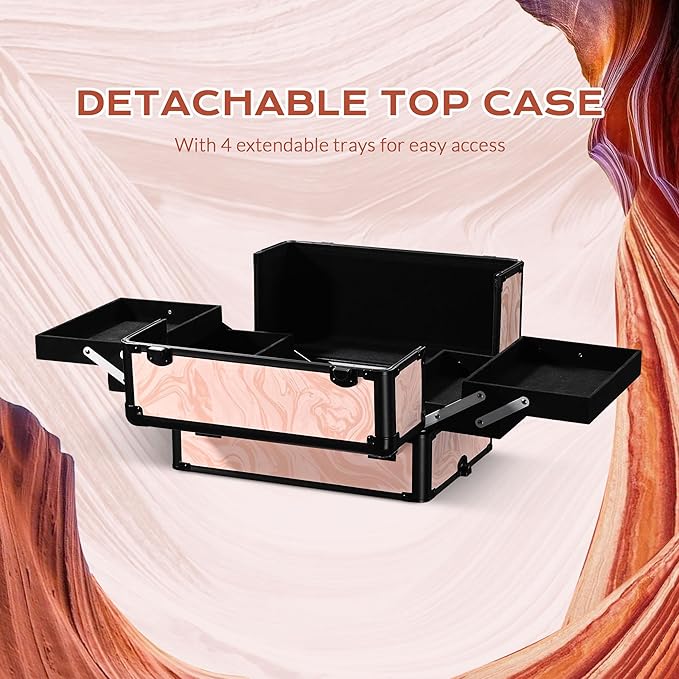 BYOOTIQUE 4in1 Makeup Trolley on Wheels Esthetician Rolling Case Hair tool Travel Bag Lash Storage Barber Tool Box for Nail Bar Beauty Salon Cosmetologist Manicurist Hairstylist,CoyoteButtes Dusk