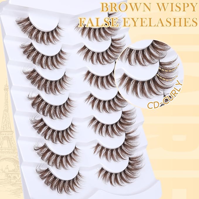 Brown Lashes Wispy Cat Eye Lashes Brown Eyelashes Clear Band CD-Curly False Eyelashes 7 Pairs Fake Eyelashes 11-18mm Full Strip Lashes by Ruairie
