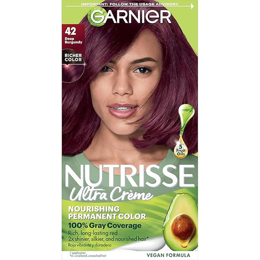 Garnier Hair Color Nutrisse Nourishing Creme, 42 Deep Burgundy (Black Cherry) Red Permanent Hair Dye, 1 Count (Packaging May Vary)