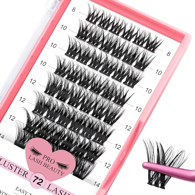 Cluster Lashes 72 Pcs Lash Clusters DIY Eyelash Extension Individual Lashes D-8-16mix Thin Band Easy to Apply at home Lashes (Adore, D-8-16mix)