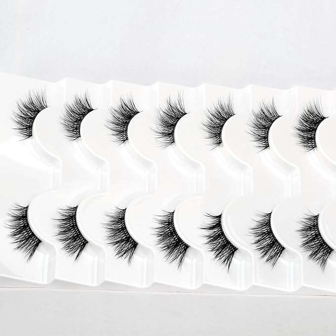 Natural Half Lashes Strips for Nude Makeup Fake Eyelashes Cat Eye Look Wispy Volume Fluffy 3/4 Band Asian Short Wispies Lashes 8 Pairs Small Accent Lash Clusters Extension Faux Mink Lashes Pack