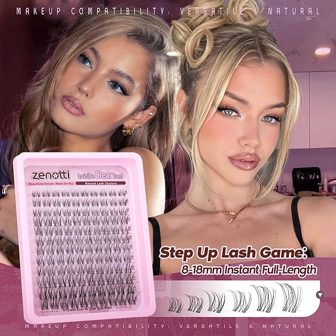 Natural Lash Clusters Venus Wispy Eyelash Clusters Natural Cluster Eyelash Extensions Invisible Band Lashes Cluster C-curly DIY Individual lashes Extension with Clear Lash Band 8-18mm by zenotti