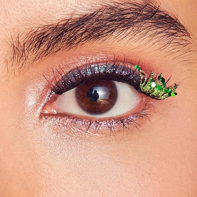 FALSCARA X WICKED: FOR GOOD False Eyelashes, ‘Love Without Limits’, 8mm-10mm Natural Volume, Green Glitter, Lash Extension Kit Includes Mini BOND, Mini Applicator, & 10 Lash Clusters