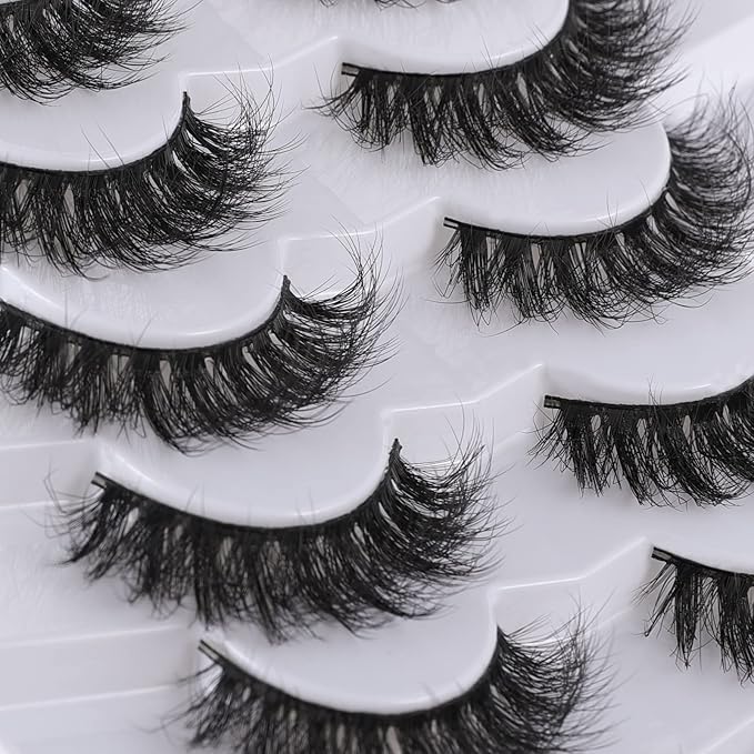 False Eyelashes Cat Eye Lashes Faux Mink Lashes Natural Look 8D Fluffy Wispy Fake Lashes That Look Like Extensions Pestañas Postizas D Curl Lash Strips 7 Pairs Pack