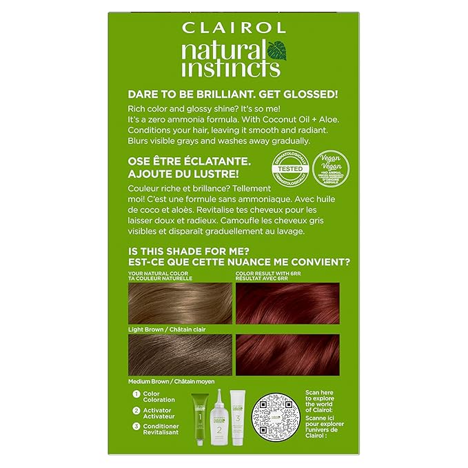 Clairol Natural Instincts Demi-Permanent Hair Dye, 6RR Light Red Hair Color, Pack of 3