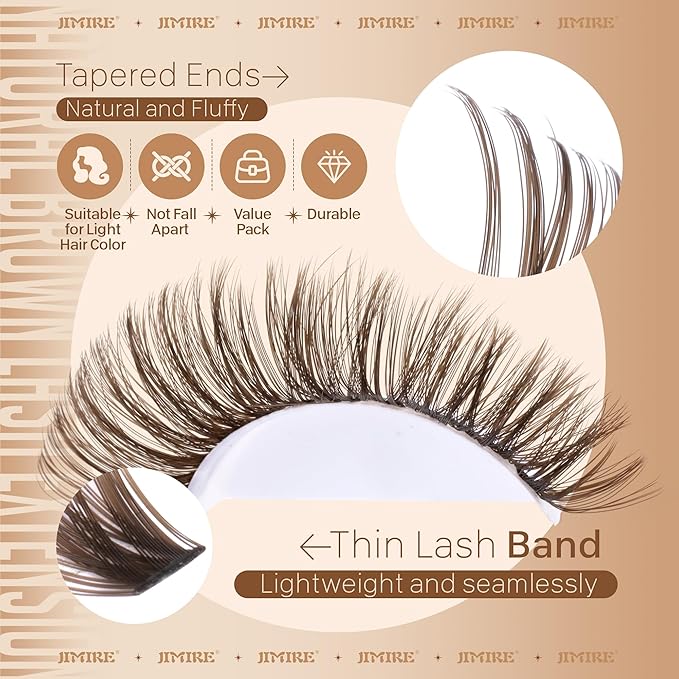 JIMIRE Brown Lash Clusters 6 Styles Mixed D Curly Eyelash Clusters Natural 476Pcs Fluff Cluster Eyelash Extensions Wispy Brown Cluster Lashes Extensions for Everyday Wear(30D+40D+50D+60D+80D+100D)