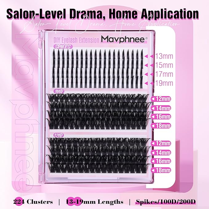 Spikes Lash Extensions Russian Lash Clusters Spiky Individual Eyelashes 100D 120D Volume Cluster Eyelash Extensions 224 Pcs D-Curly Cluster Lashes Hybrid Eyelash Cluster by Mavphnee (12-19MM)