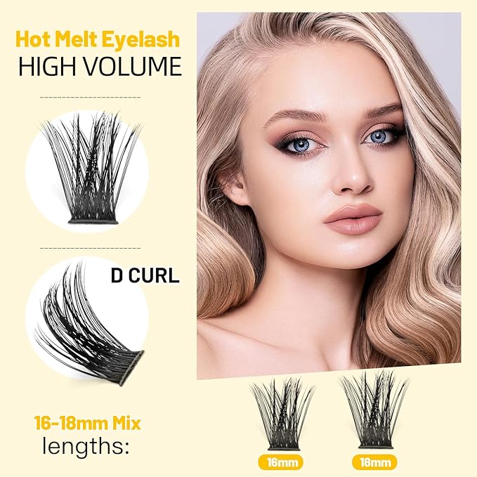 Bodermincer 120 Clusters 10mm+12mm/12mm+14mm/14mm+16mm Mixed Wide Cluster False Eyelash Individual Cluster EyeLashes Grafting Fake False Eyelashes Eyelash Extension (KIT M01 Black 16mm+18mm Mixed)