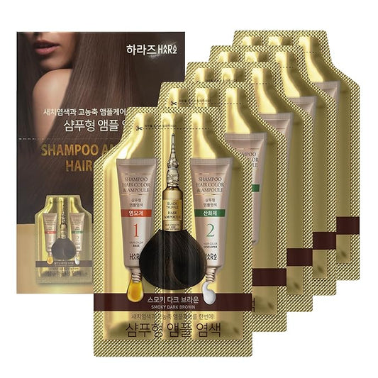 Instant Permanent Hair Color Dye Shampoo Ampoule - Paraben-Free, 5-Minute Easy and Fast Coloring, Gray Cover Hair Dye with Keratin & Collagen, Made in Korea (Dark Brown)
