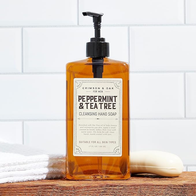Body Prescriptions Crimson & Oak Men's Deep Cleansing Hand Soap with Pump Dispenser, 17 Fl Oz (Pack of 1), Peppermint and Tea Tree