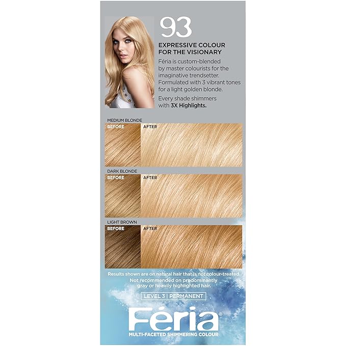 Feria Hair Color, 93 Light Golden Blonde (Packaging May Vary)