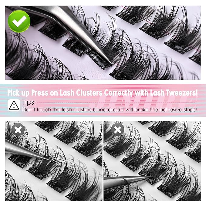 JIMIRE Self Adhesive Eyelashes Natural Look 12-14MM Full Pre Glued Lashes Clusters Manga Press on Lash Clusters D-Curly Reusable Self Adhesive Eyelash Clusters No Glue Needed