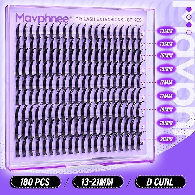 Mavphnee Lash Spikes Manga Lashes Extensions Anime Lash Clusters Spiky Eyelash Individuals 13-21MM Long Cluster Eyelash Extensions D-Curly Fairy Individual Cluster Lashes Pack 180Pcs