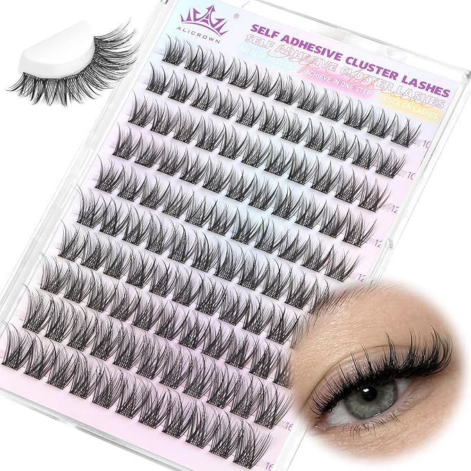 Self Adhesive Eyelashes No Glue Self Adhesive Lash Clusters Pre Glued Eyelashes Clusters Natural Wispy Glueless Eyelash Extensions Reusable DIY Lash Extensions (110Pcs, 10mm-16mm)