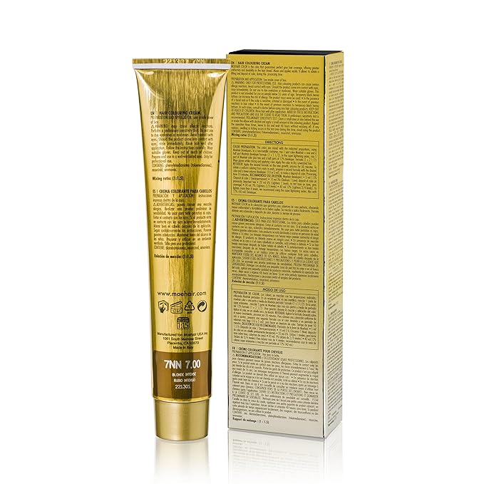 MOEHAIR 7NN Permanent Hair Color (Blonde Intense) | Hair Color for 100% Gray Coverage | Infused with Keratin | Adds Shines & Smoothens Hair | Non-Drippy | Double Pigmented (3.38 Fl. Oz)