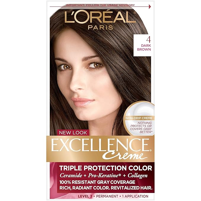 L'Oreal Paris Excellence Triple Protection Permanent Hair Color Creme, Dark Brown [4] 1 ea (Pack of 10)