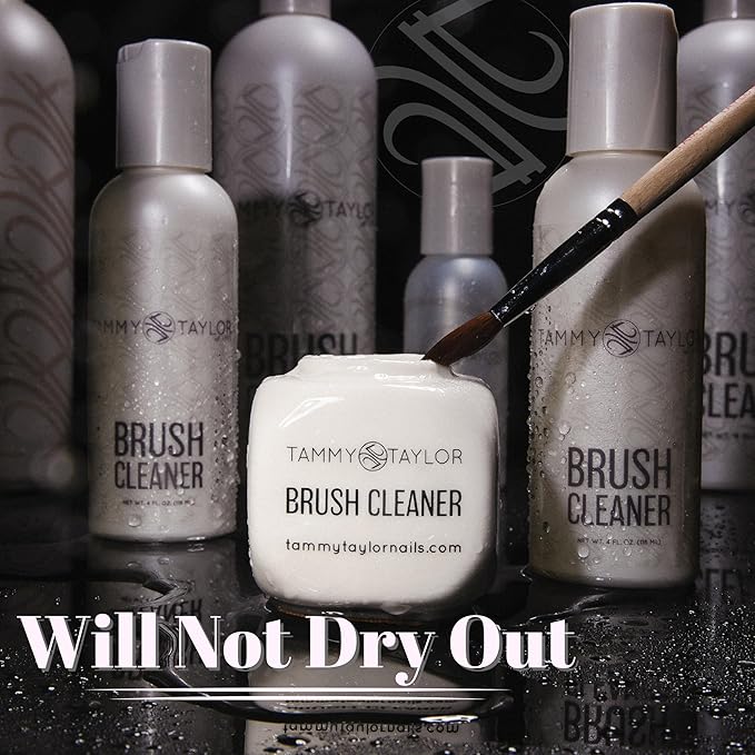 Tammy Taylor Acrylic Nail Brush Cleaner Liquid, Removes Solid Gel Nail Polish, Acrylic Dip Powder, All-in-One Poly Gel Slip Solution + Kolinsky Sable Nail Brush Conditioner, Cleaner & Restorer (16oz)