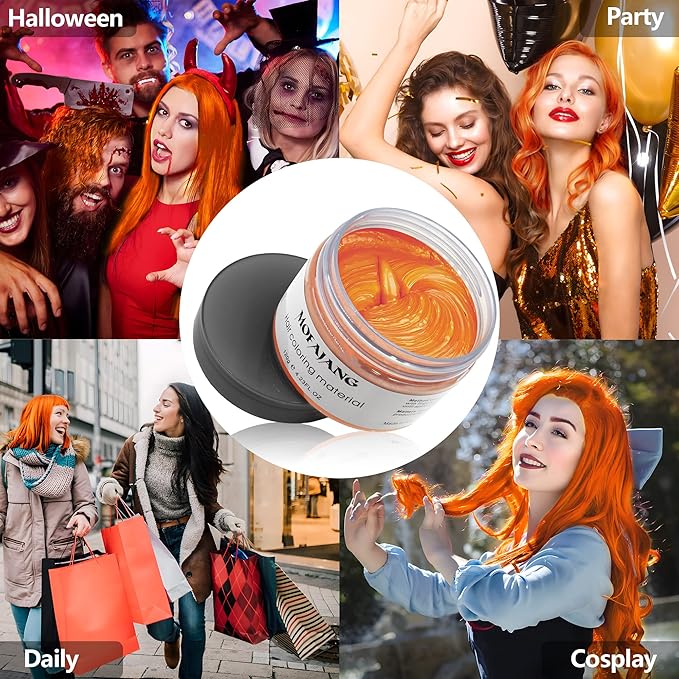 Orange Temporary Hair Dye Wax Natural Instant Hair Color Wax Pomades 4.23 oz,Hair Styling Clay for Party, Cosplay, Halloween,Christmas