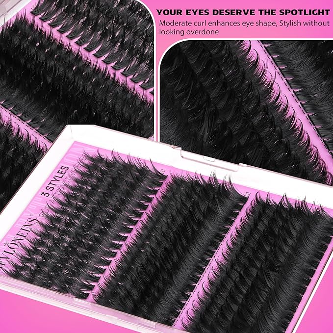 TNFVLONEINS Mink Lash Clusters with Spikes Thick Cluster Eyelash Extensions 3 Styles D-Curly Eyelash Clusters Volume Individual Lashes Fairy Lashes Clusters (240PCS 160D+200D+300D)