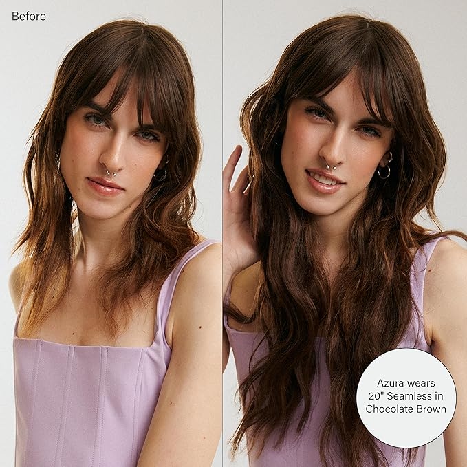 Luxy 100% Remy Human Hair - Seamless Clip-In Hair Extensions - Multi-Dimensional Color for Natural Blending, Adds Volume & Length 50 grams 12" Chestnut Brown Seamless