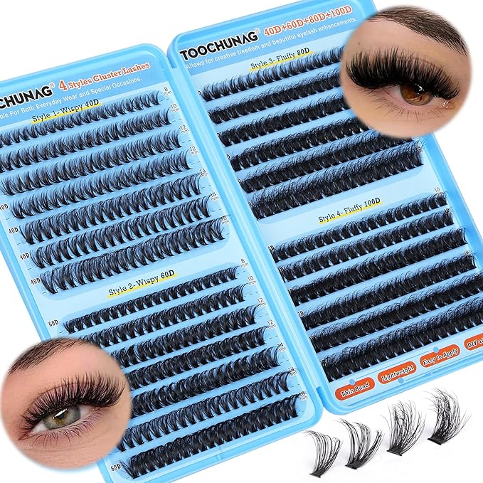 TOOCHUNAG Fluff Lash Clusters 520pcs Individual Lashes Cluster Eyelash Extensions Wispy DIY Eye Lash Extension Thick Volume Curly Eyelash Clusters(8-18mm,4 Styles)