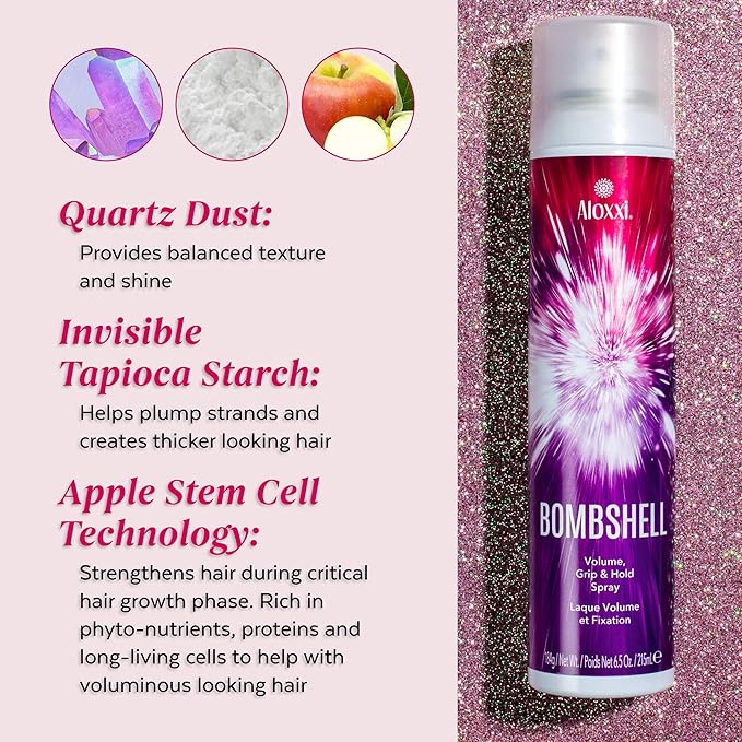 ALOXXI Bombshell Volumizing Grip Styler 3-in-1 Texturizing Hairspray & Dry Shampoo Adds Volume, Texture & Medium Hold Heat Protection up to 450F, 6.5 Oz