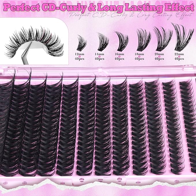ALICE Fluffier Wispy Lash Clusters Eyelash Clusters Spiky Anime Cluster Eyelash Extensions 240pcs 100D 12-22mm CC- Curly Individual Lashes Fairy Volume Salon Lash Extensions DIY at Home