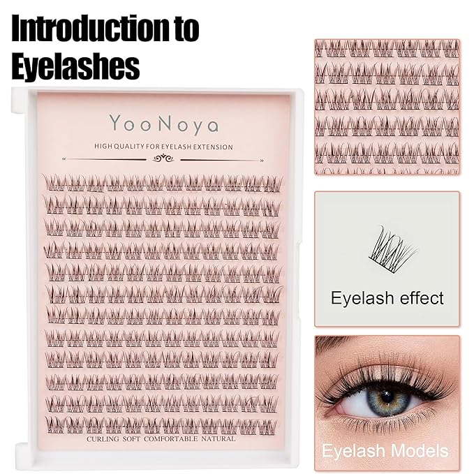 Wispy Cluster Lashes 144 Pcs 10mm Natural Individual Eyelashes Wispy D Curl DIY Cluster Eyelash Extensions Super Thin Band Eyelashes (QF-10mm-D)