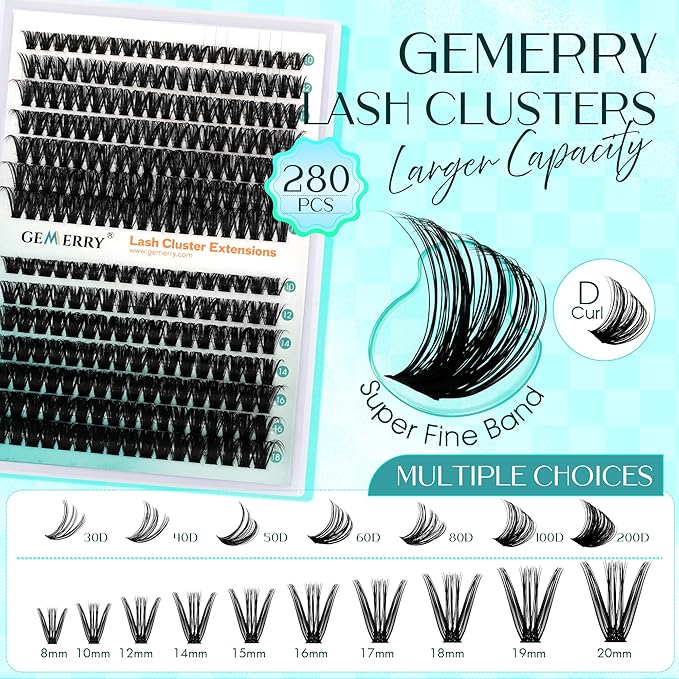 Eyelash Clusters Fluffy Lash Clusters Thick 280pcs Cluster Eyelash Extensions DIY At Home Individual Lashes Cluster Lashes by GEMERRY（60P+80P-10-18mm)