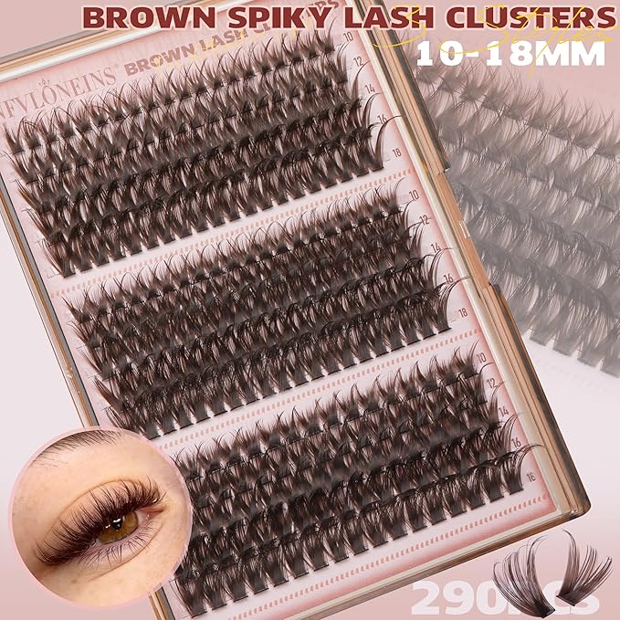 Brown Lash Clusters Wispy Cluster Eyelash Extensions D-curly Eyelash Clusters with Spikes Dark Brown Individual Lashes Manga Fairy Lash Extension by TNFVLONEINS (Brown,10-18MM,3 Styles)