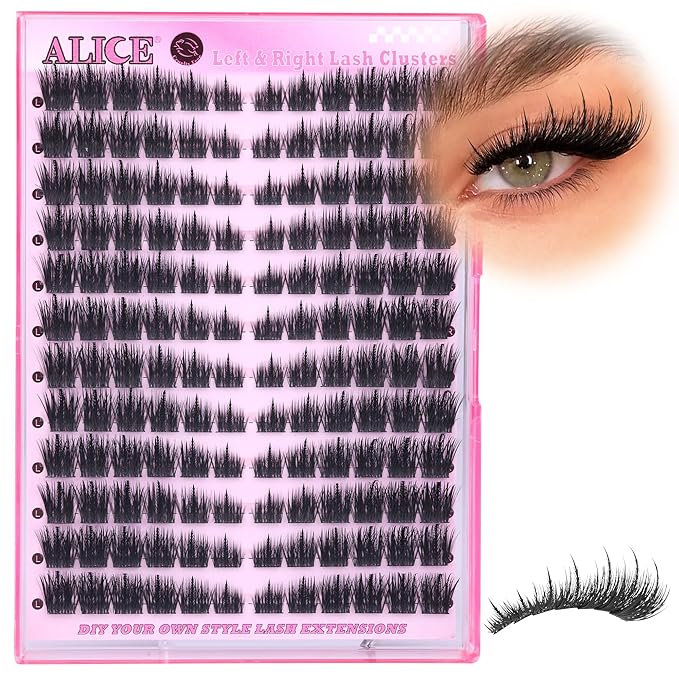 ALICE Lash Clusters Cat Eye Eyelash Clusters Wispy Fairy Cluster Eyelash Extensions Manga Individual Lashes Natural CD Curly Left & Right Lash Extension DIY Cluster Lashes with Spikes