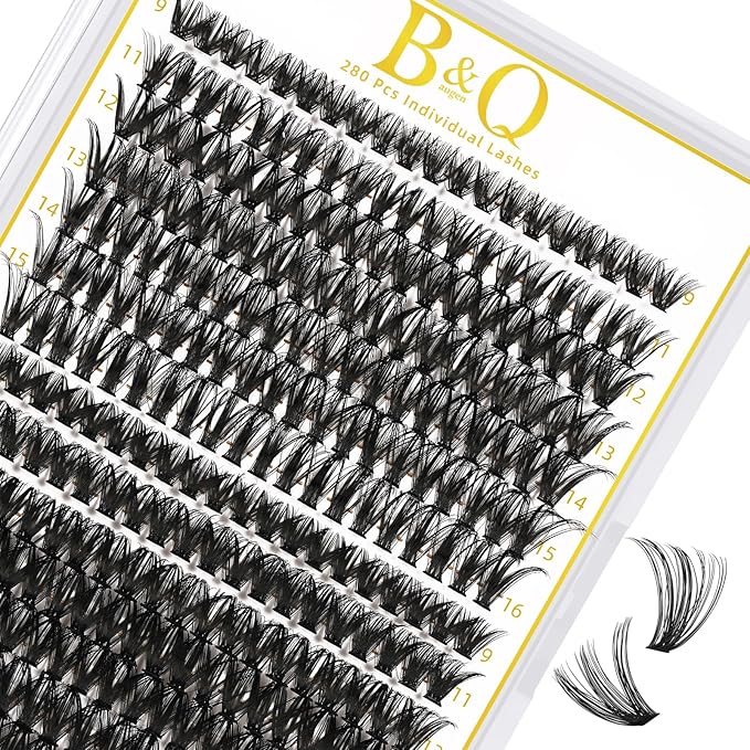 B&Q Lash Clusters 280PCS Natural Eyelash Clusters, 40D 50D D 9-16 Individual Lash Wispy Eyelash Extension with Soft Thin Band, Classic Look Pestañas Postizas Comfortable DIY at Home(40D+50D-D-9-16MIX)