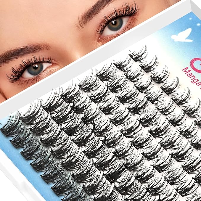 Manga Lash Clusters with Thin Band Spike Eyelash Clusters 10-14mm Mixed CC Curl Soft Lashes Cluster Fluffy Wispy Individual Lashes Cluster DIY Look Like Eyelash Extension (Comic)
