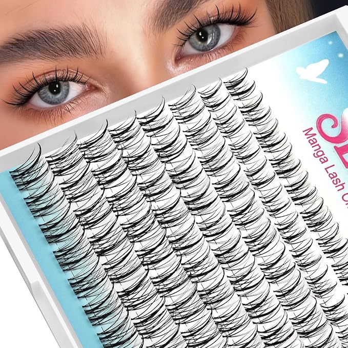 Manga Lash Clusters with Invisiable Band 10-14mm Mixed CC Curl Spike Lash Clusters Natural Eyelash Cluster Soft Eyelashes Cluster DIY Look Like Eyelash Extension (Thorn)