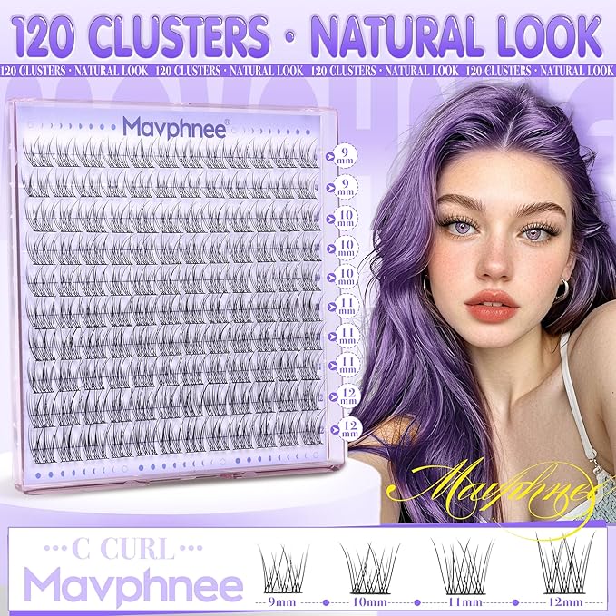 Mavphnee Lash Clusters Natural Cluster Eyelash Extensions 9-12MM Short Cluster Lashes Individuals C-Curly Lash Extension 120Pcs Individual Eyelashes Clusters for Clean Makeup