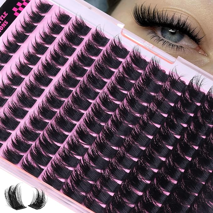 ALICE Lash Clusters Wispy Volume Eyelash Clusters with 2 Spikes Thick Fluffier Cluster Eyelash Extensions Individual LashesThin Band Lash Extensions DIY at Home (144pcs/12-22mm/CC- Curly)