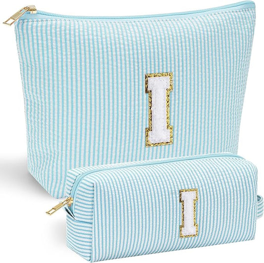 YOOLIFE Initial Makeup Bag for Women - Teen Girl Gifts Trendy Stuff Monogram Cute Makeup Bags Make Up Case for Women Her Best Friend Friendship Sister Teacher, Personalized Birthday Gifts I