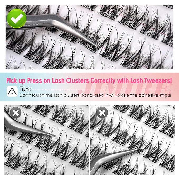 Self Adhesive Eyelashes Wispy Lash Clusters D-Curly Pre Glued Eyelashes Clusters 8-14MM Natural Press on Cluster Lashes Easy to Apply Self Adhesive Lash Clusters No Glue Needed by JIMIRE
