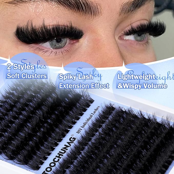 Lash Clusters 200D+260D Thick Eyelash Clusters 24mm Long Cluster Eyelash Extensions Spiky Wispy Lash Extension D Curly Cluster Lashes 224pcs DIY Individual Eyelashes by TOOCHUNAG