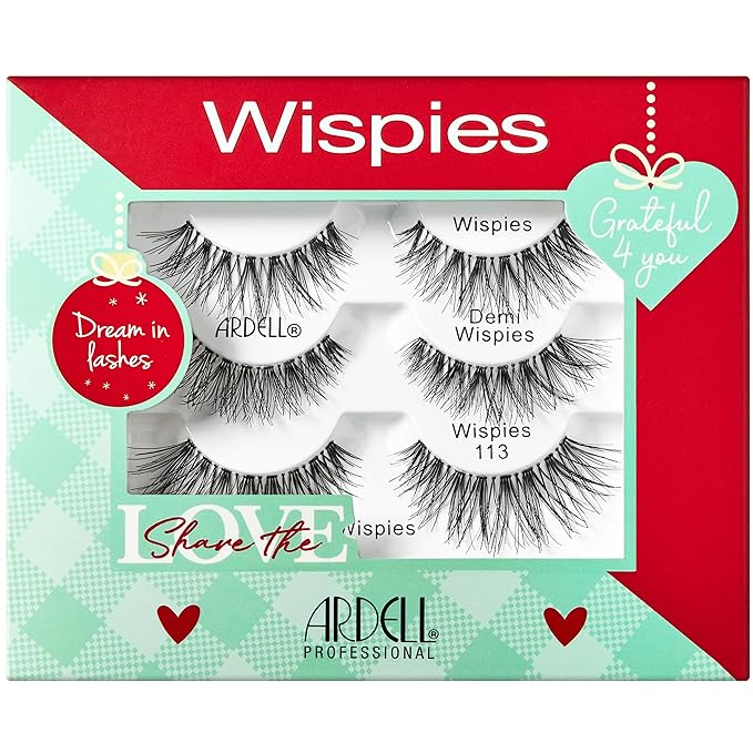 Ardell Wispies Eyelashes Holiday Lash Set – 3 Pairs of False Eyelashes Includes Natural Wispy Lashes, Demi Wispies & 113, Reusable Strip Lashes Gift Set