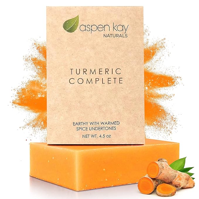 Aspen Kay Naturals Turmeric Soap for Face & Body - With Organic Shea Butter, Chamomile & Calendula - Gentle Turmeric Face Wash, All Skin Types, Made in USA 4.5 oz Bar