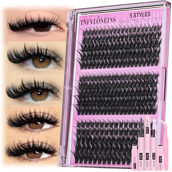 TNFVLONEINS Lash Clusters Kit Wispy Lash Extension Kit Spiky Eyelash Extension Kit Eyelash Clusters DIY Individual Lashes Kit Soft Cluster Eyelash Extensions (10-16MM,3 Styles)