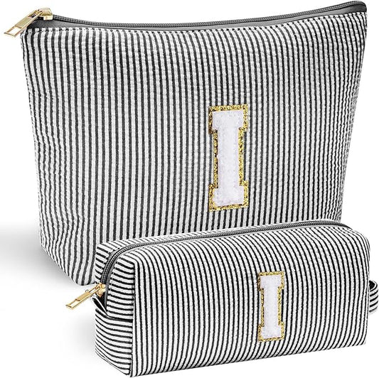 YOOLIFE Gifts - Personalized Mother's Day, Graduation & Birthday Gifts for Women & Girls - Monogram Initial Black Cute Makeup Bag Cosmetic Toiletry Pouch Make Up Case