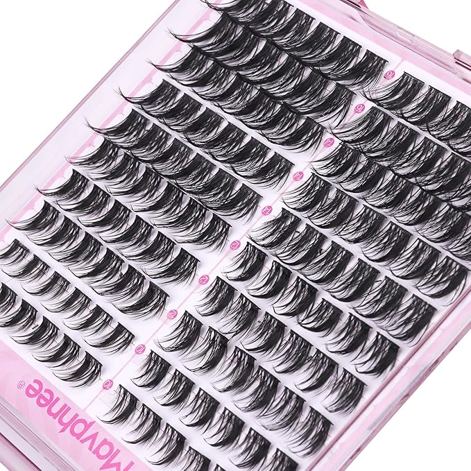 Natural Lash Clusters Kit Spiky Cluster Eyelash Extension Kit 120 Pcs CC-Curly Eyelash Clusters 10-16MM Wispy Individual Lashes Kit with Lash Bond and Seal and Eyelash Tweezers by Mavphnee