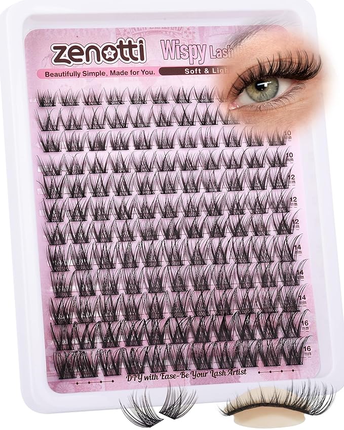 Wispy Lash Clusters Natural Eyelash Clusters DIY Cluster Eyelash Extensions Pestañas Postizas C Curly Individual Lashes Extension with Thin Lash Band 8-16mm 132PCS by zenotti
