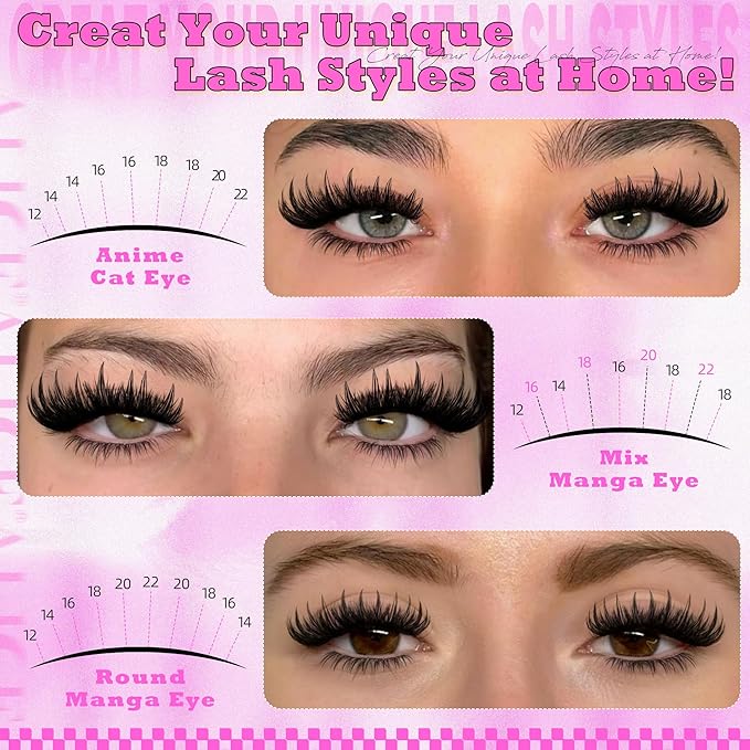 ALICE Lash Clusters Eyelash Clusters Manga Wispy Cluster Eyelash Extensions Fluffier Volume 12-22mm CC-Curly Individual Lashes with Spikes Fairy DIY Salon Lash Extensions 240 Pcs